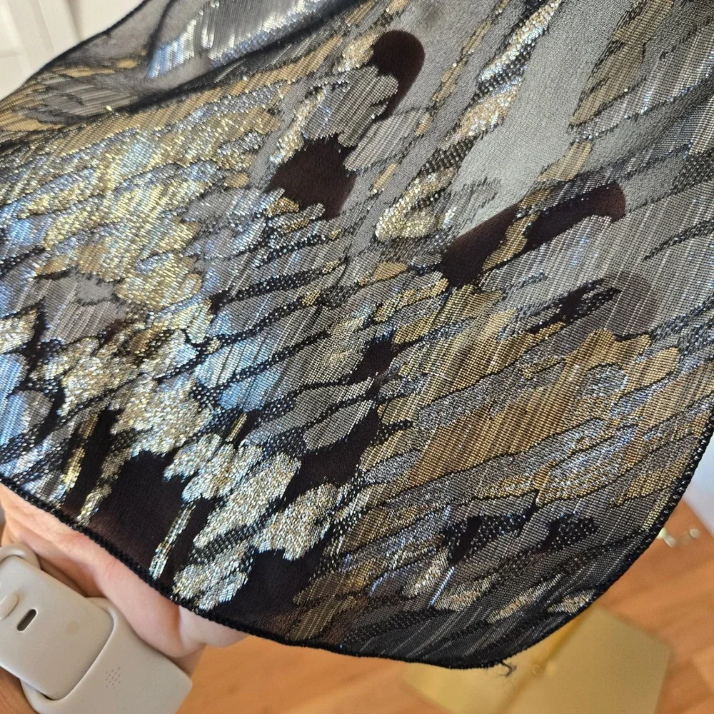 Black Metallic‎ Sheer Scarf Wrap Abstract Shimmer Evening Y2K Glam